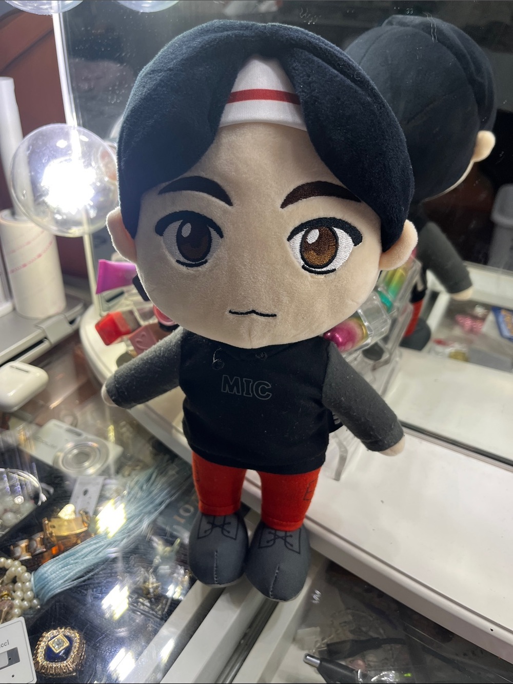 Jin Plush Doll from BTS - Black, Red & Gray Character Toy